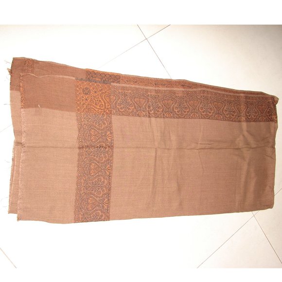 Afghani brown 100% wool patoo dupatta shawl black border embroidery all sides - Picture 4 of 6